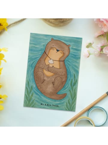 Mr. & Mrs. Panda Postkarte Otter Muschel Design ohne Spruch in Weiß