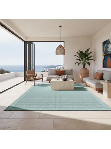 KADIMA DESIGN Teppich Outdoor Waschbar Einfarbig ORIANA Strapazierfähig OEKO-TEX in Blau