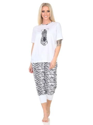 NORMANN Kurzarm Schlafanzug Capri Pyjama Shorty - 84883 in weiß