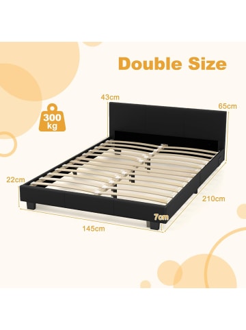 COSTWAY 140 x 200 cm Bett mit LED Beleuchtung in Schwarz
