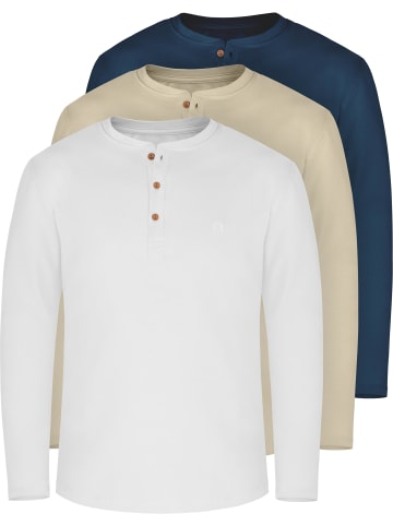 normani 3x Herren Langarmshirts Neuville in Beige/Marine/Weiß