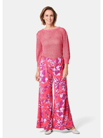 GOLDNER Kurzgröße: Palazzo-Hose mit sommerlichem Druck in pink / mandarine / geblümt