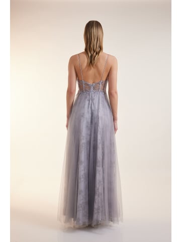 Unique Abendkleid Sheer Corsage Dress in Steel Blue