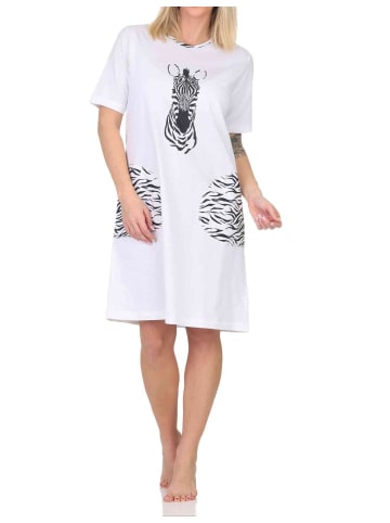 NORMANN Kurzarm Nachthemd Tiermotiv Übergrössen - 85496 in weiß