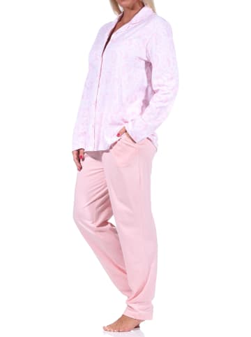 NORMANN Pyjama langarm Schlafanzug zum durchknöpfen Single Jersey - 69245 in rosa