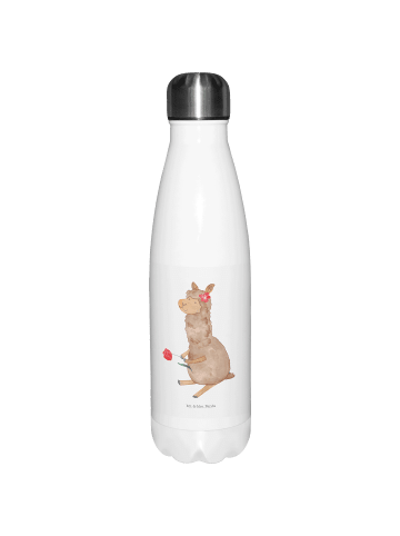 Mr. & Mrs. Panda Thermosflasche Alpaka Blume ohne Spruch in Weiß