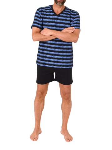 NORMANN Kurzarm Schlafanzug Shorty Pyjama Streifen in marine