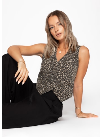 SASSYCLASSY Jeans Weste mit Leo-Print in Braun