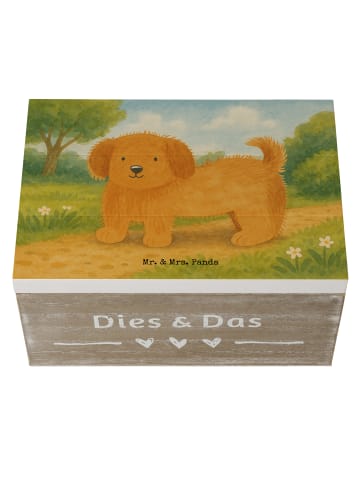 Mr. & Mrs. Panda Holzkiste Hund Flauschig Design ohne Spruch in Weiß