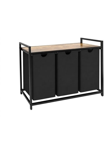 relaxdays Wäschesammler in Schwarz/ Natur - (B)109,5 x (H)73,5 x (T)33 cm