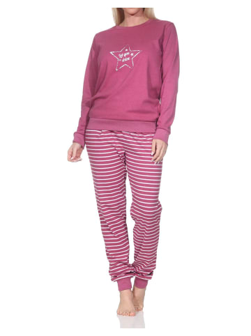 NORMANN Interlock Schlafanzug langarm Bündchen Sternmotiv in rot