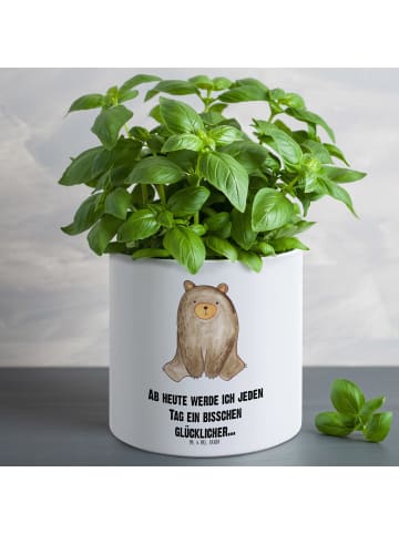 Mr. & Mrs. Panda Blumentopf Groß Bär sitzend mit Spruch in Weiß
