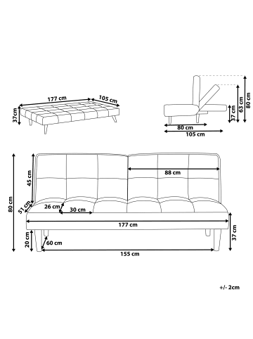 Beliani 3-Sitzer Sofa SILJAN in Weiß/Braun - (W) 177 x (H) 80 x (L) 80 cm
