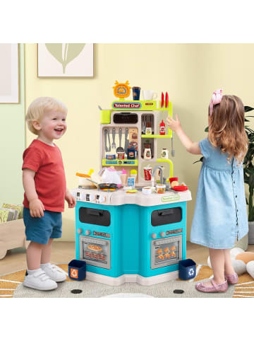 COSTWAY Kinderküche mit 113 Zubehör in Blau