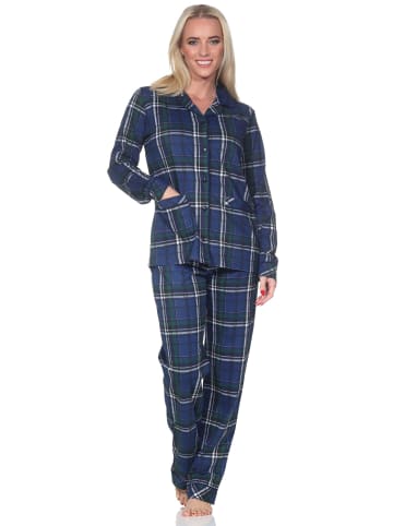 NORMANN Schlafanzug Pyjama langarm durchknöpfbar Jersey in marine