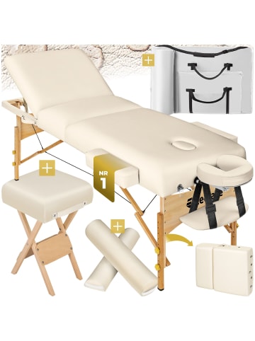 tectake 3 Zonen Massagetisch mit 10 cm Polsterung, klappbar, Zubehörset