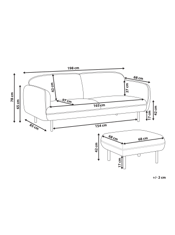 Beliani 2-tlg 3-Sitzer Sofa TONSBERG in Beige/Schwarz