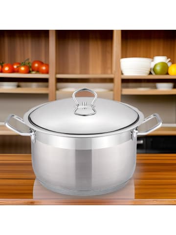 Cheffinger Edelstahl Kochtopf InduktionTopf Pfanne Deckel Suppentopf Silber in Silber