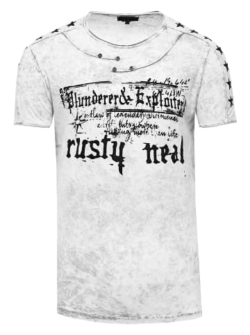 Rusty Neal T-Shirt Verwaschen mir Front Print in Weiß
