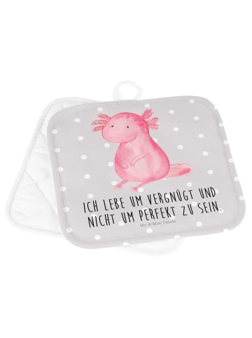 Mr. & Mrs. Panda 2er Set Topflappen  Axolotl Niedlich mit Spruch in Grau Pastell