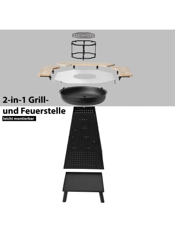 Gartenfreude Holzkohlegrill Plancha mit Feuerkorb inkl. Zubehör in schwarz