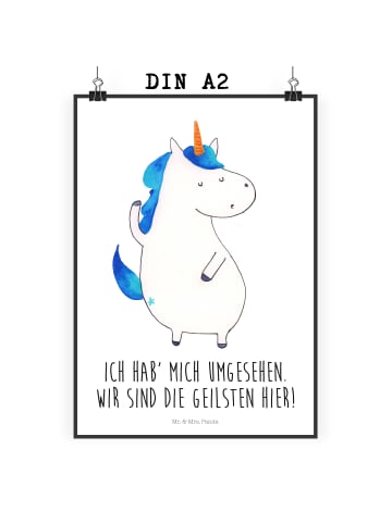 Mr. & Mrs. Panda Poster Einhorn Mann mit Spruch in Weiß