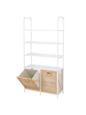 MCW Bambus Badezimmerschrank N83, Natur-weiß, Korb natur