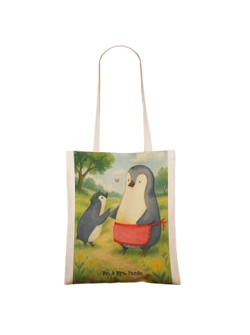 Mr. & Mrs. Panda Baumwollbeutel Pinguin mit Kind Design ohne Spruch in Weiß