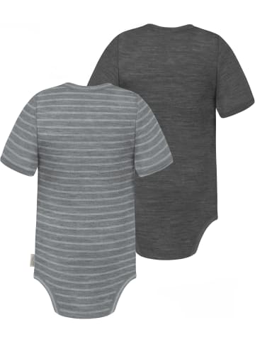 Normani Outdoor Sports 2er Set Baby Merino Body Kurzarm Tauranga in Grau/Anthrazit