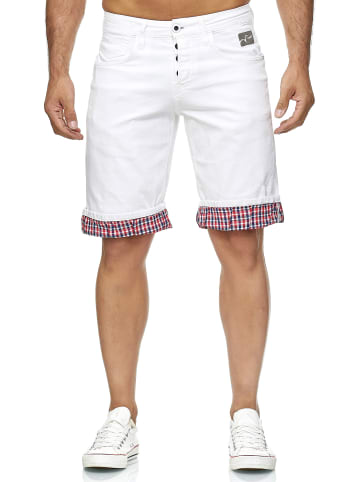 Rusty Neal Jeans "BIRKEN" Bermuda Kurze Hose Karo Muster Stretch in Weiß