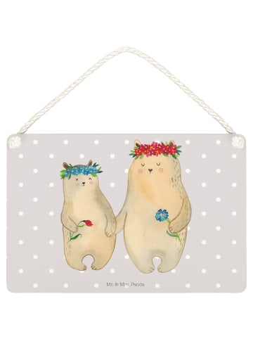 Mr. & Mrs. Panda Deko Schild Bären mit Blumenkranz ohne Spruch in Grau Pastell