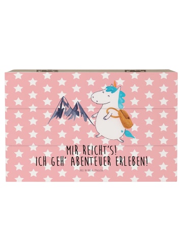 Mr. & Mrs. Panda Holzkiste Einhorn Bergsteiger mit Spruch in Rot Pastell