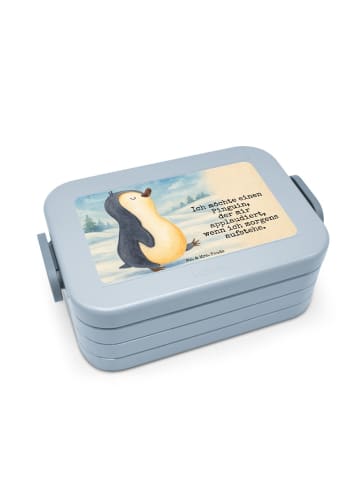 Mr. & Mrs. Panda Bentobox Pinguin mHerzieren Design mit Spruch in Blau Pastell