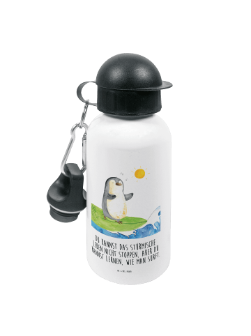 Mr. & Mrs. Panda Kindertrinkflasche Pinguin Surfer mit Spruch in Weiß