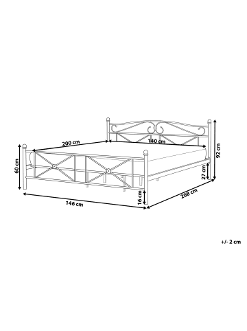 Beliani Doppelbett RODEZ in Weiß - (W) 146 x (H) 92 x (L) 208 cm