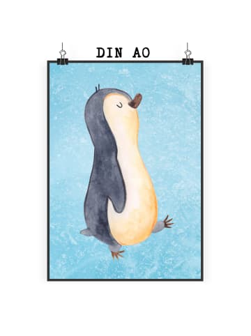 Mr. & Mrs. Panda Poster Pinguin mHerzieren ohne Spruch in Eisblau