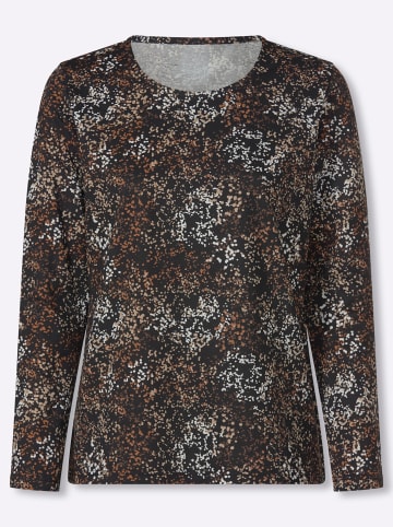 Sieh an! Langarm-Shirt in schwarz-beige-bedruckt
