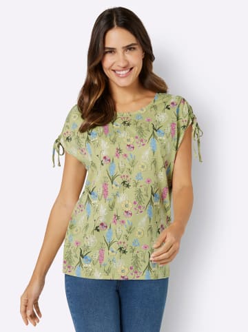 Sieh an! Kurzarmshirt in lindgrün-khaki-bedruckt