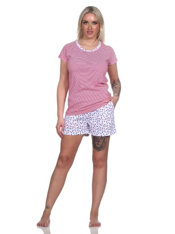 NORMANN Kurzarm Schlafanzug Shorty Streifen - 79089 in rot