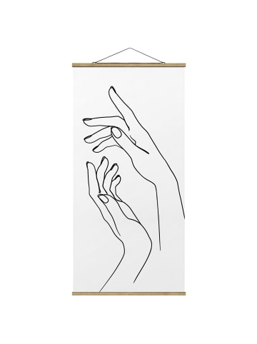 WALLART Stoffbild mit Posterleisten - Line Art Hände in Schwarz-Weiß