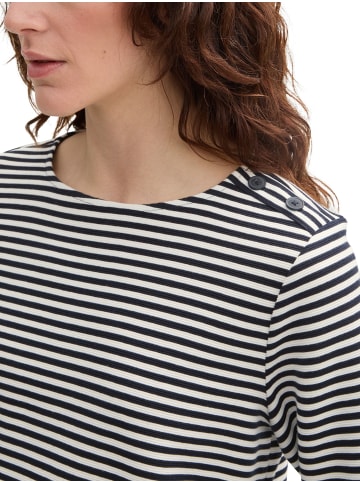 Tom Tailor Geripptes Langarmshirt mit Rundhalsausschnitt und Kordelzug in Navy