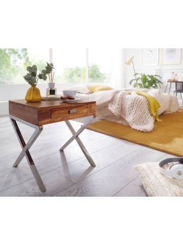 KADIMA DESIGN Nachttisch GUNA Massiv-Holz Nacht-Kommode 45 cm 1 Schublade
