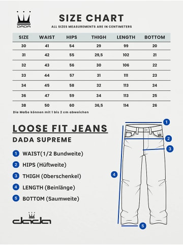DADA Loose Denim Jeans mit Frontlogo und Destroyed Look in Blau