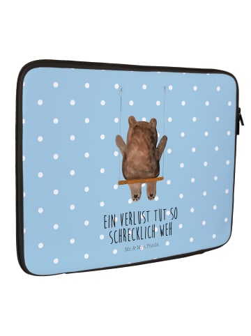Mr. & Mrs. Panda Laptop Tasche Bär Schaukel mit Spruch in Blau Pastell