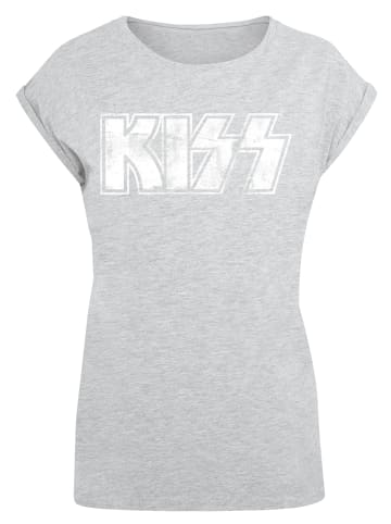 F4NT4STIC Extended Shoulder T-Shirt Kiss Rock Band Vintage Logo in grau meliert