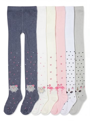 TupTam Mädchen Strickstrumpfhosen Bunt Gemustert 6er Pack in grau/weiß