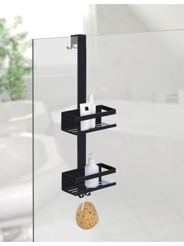Wenko Zweistöckige Badezimmerablage aus Edelstahl BRIBANO in Schwarz, 23 x 71 x 18 cm