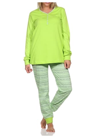 NORMANN Langarm Schlafanzug Pyjama Bündchen Ethnolook - 85160 in grün