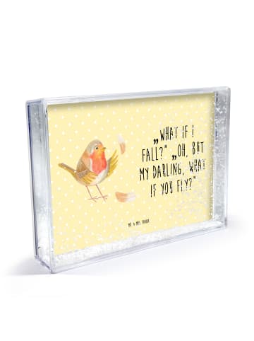 Mr. & Mrs. Panda Bilderrahmen Rotkehlchen Federn mit Spruch in Gelb Pastell