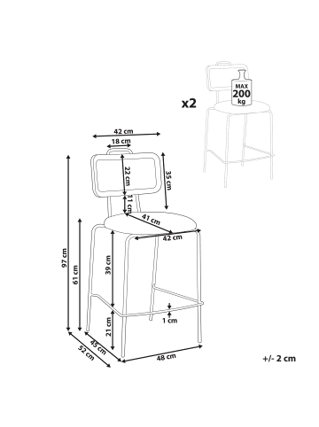 Beliani 2-tlg Barhocker ADELANTO in Braun/Schwarz